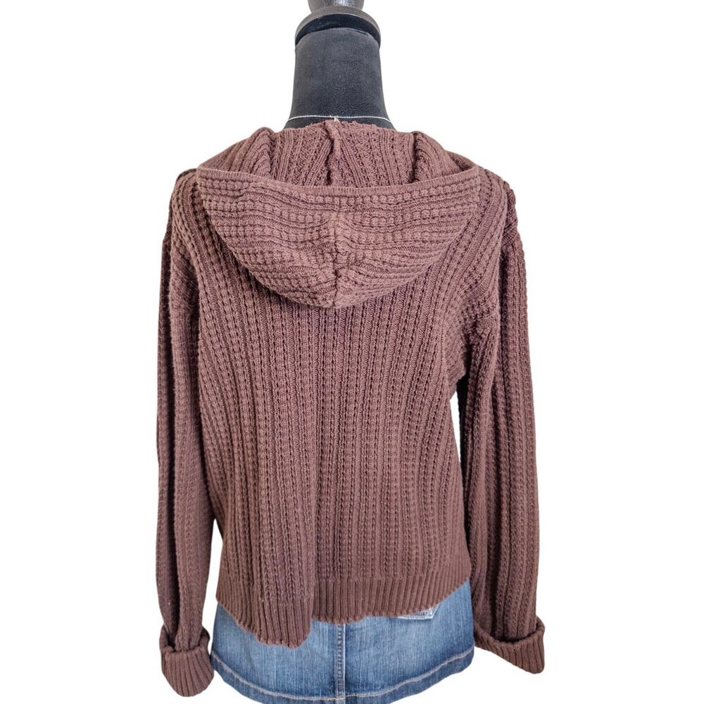 Y2K Relativity Brown Chunky Knit Cotton Zip Hoodie Sweater XL - Picture 3 of 8